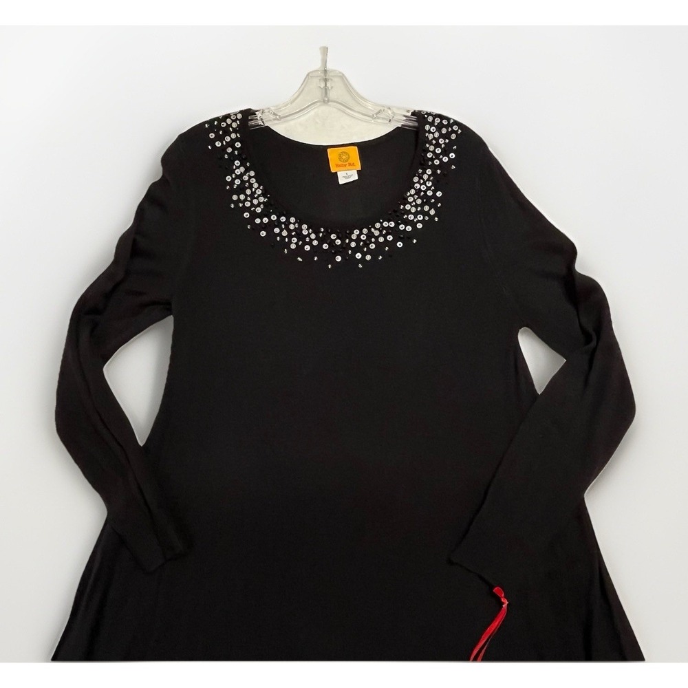 Ruby Rd Dress Size LARGE Black Sequin Beaded Neck Long Sleeve Classy NEW w/ Tags
